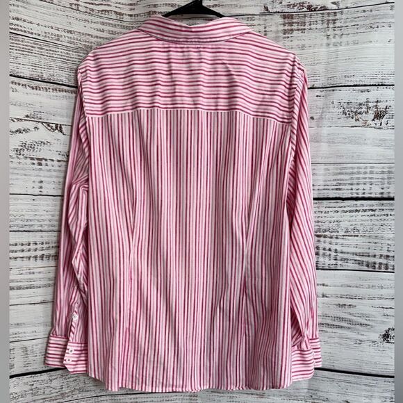 Talbots Top Womens plus size 22 Striped Cotton Blend button up Non Iron Blouse - Picture 3 of 10